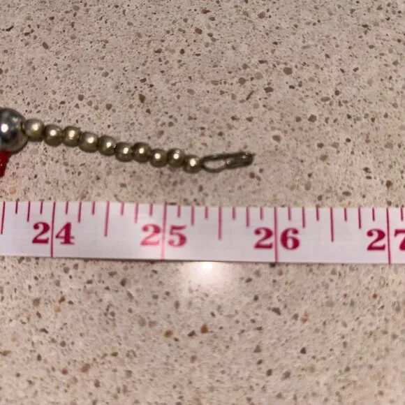 Vintage Coral Color Beaded Necklace With Ornate Metal Accents & Hook Clasp - Picture 11 of 11